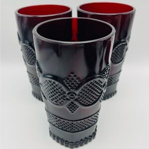Avon, Set of 3, Vintage 1876 “Cape Cod” Ruby Red Pressed Glass Tumblers